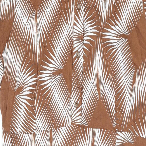 Marks and Spencer Womens Brown Geometric Viscose Maxi Size 14 Collared Button