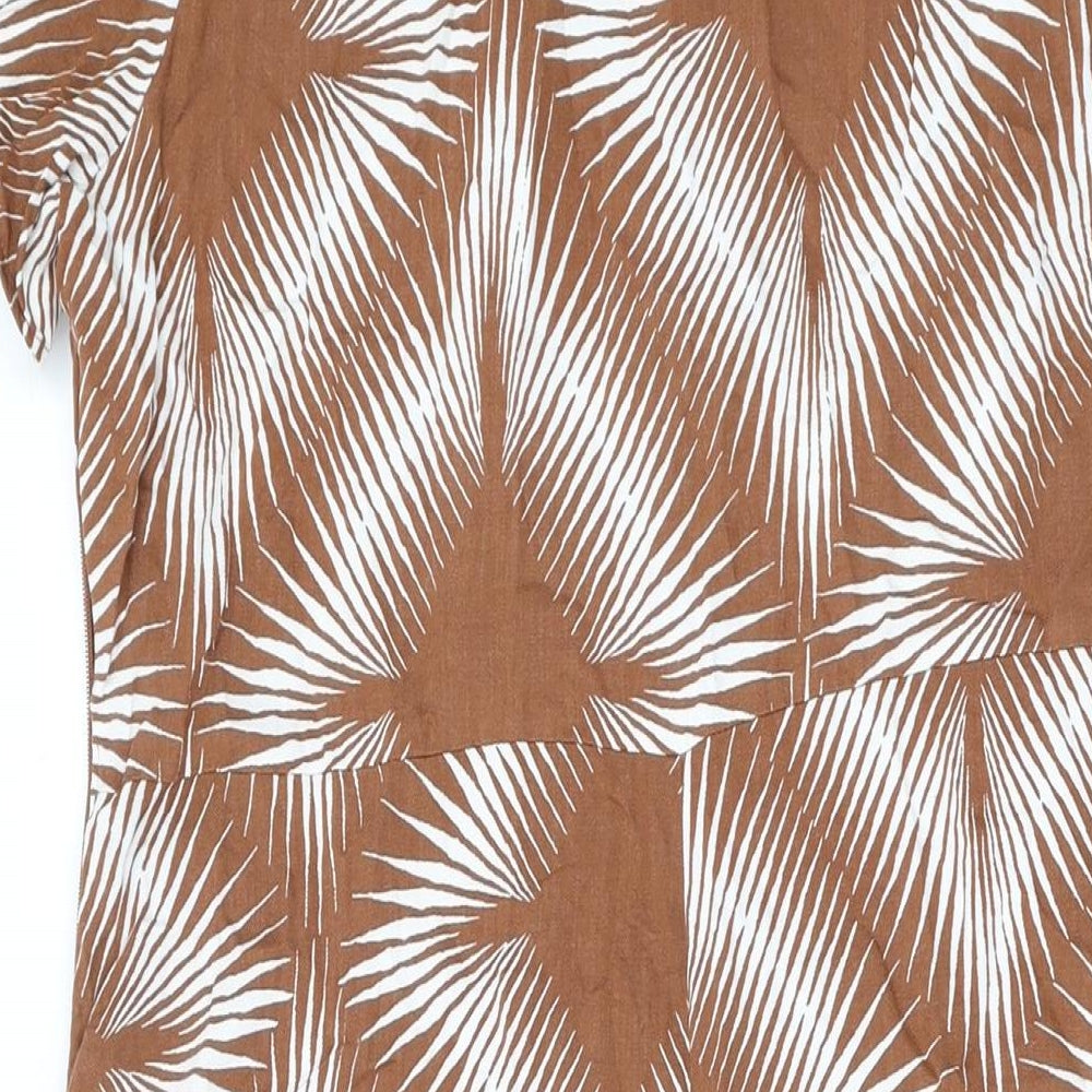 Marks and Spencer Womens Brown Geometric Viscose Maxi Size 14 Collared Button