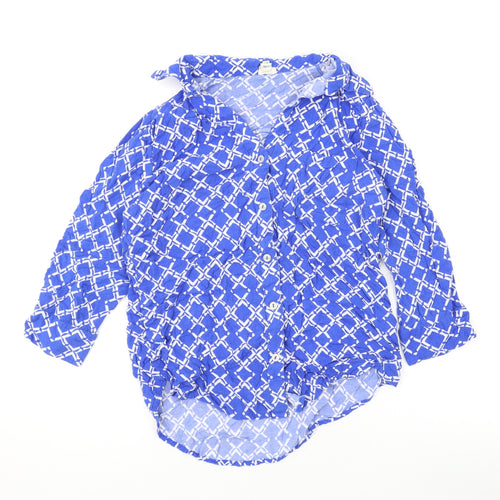 River Island Womens Blue Geometric Viscose Basic Button-Up Size 10 Collared