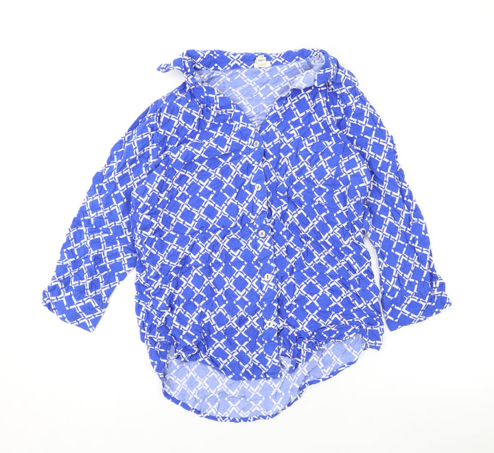 River Island Womens Blue Geometric Viscose Basic Button-Up Size 10 Collared