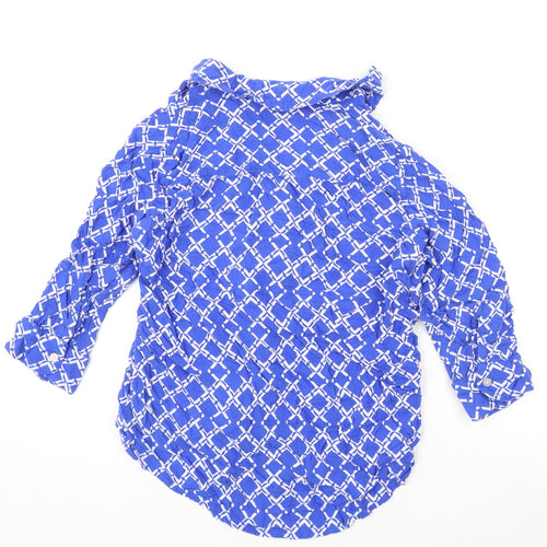 River Island Womens Blue Geometric Viscose Basic Button-Up Size 10 Collared