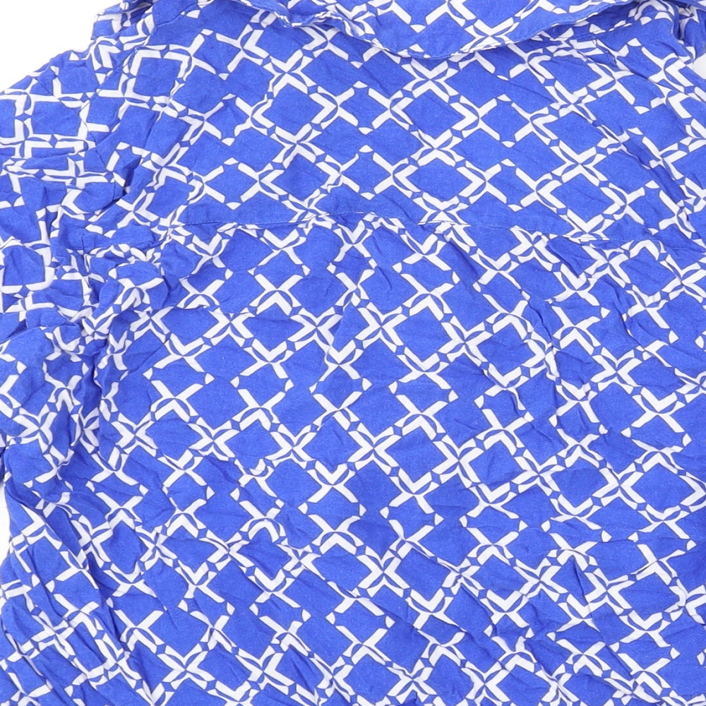 River Island Womens Blue Geometric Viscose Basic Button-Up Size 10 Collared