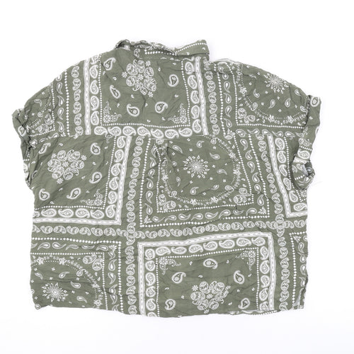 New Look Womens Green Paisley Viscose Basic Button-Up Size 14 Collared
