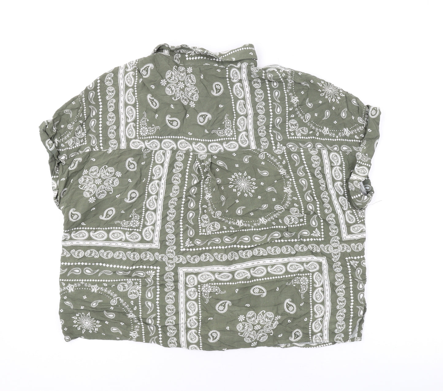 New Look Womens Green Paisley Viscose Basic Button-Up Size 14 Collared