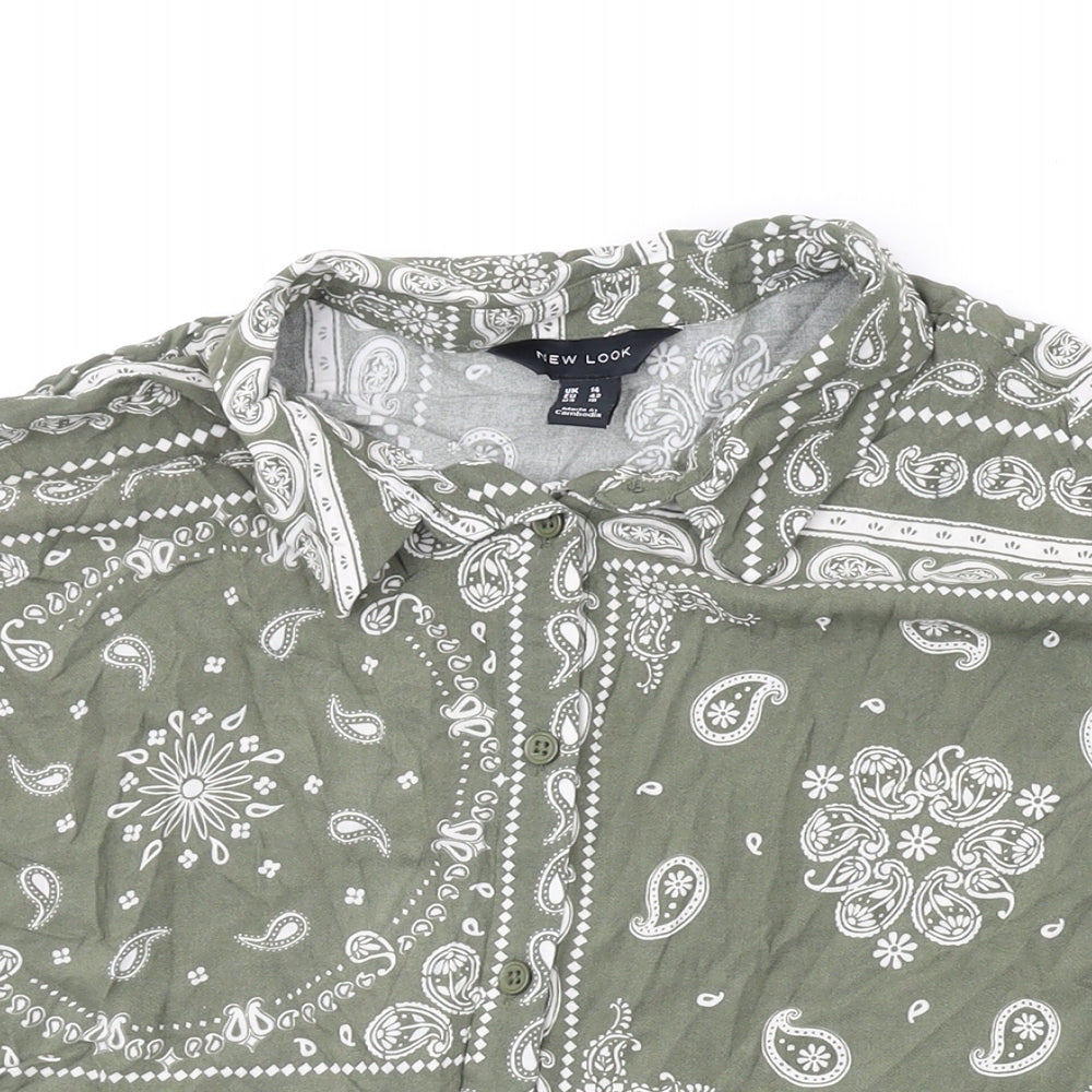 New Look Womens Green Paisley Viscose Basic Button-Up Size 14 Collared
