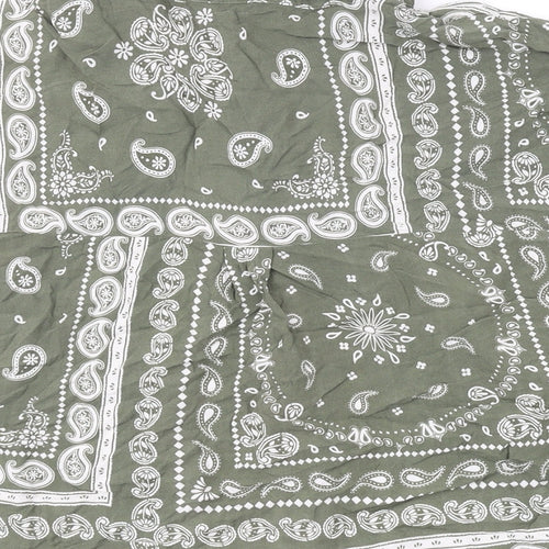 New Look Womens Green Paisley Viscose Basic Button-Up Size 14 Collared