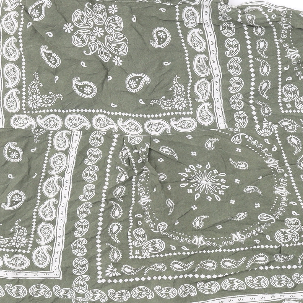 New Look Womens Green Paisley Viscose Basic Button-Up Size 14 Collared