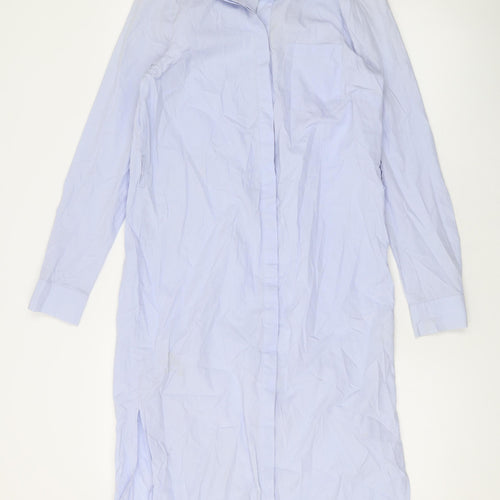 H&M Womens Blue Cotton Shirt Dress Size 8 Collared Button