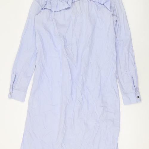 H&M Womens Blue Cotton Shirt Dress Size 8 Collared Button
