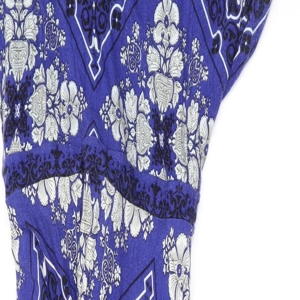 Monsoon Womens Blue Geometric Viscose A-Line Size 18 V-Neck Pullover