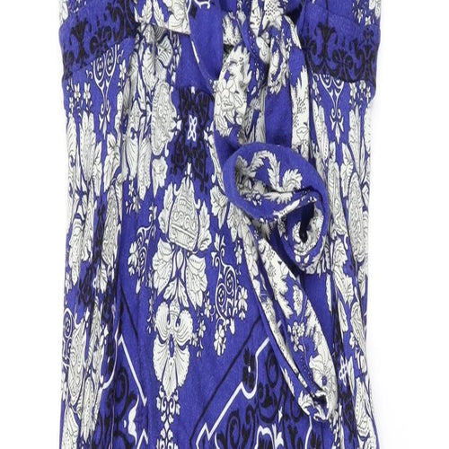 Monsoon Womens Blue Geometric Viscose A-Line Size 18 V-Neck Pullover