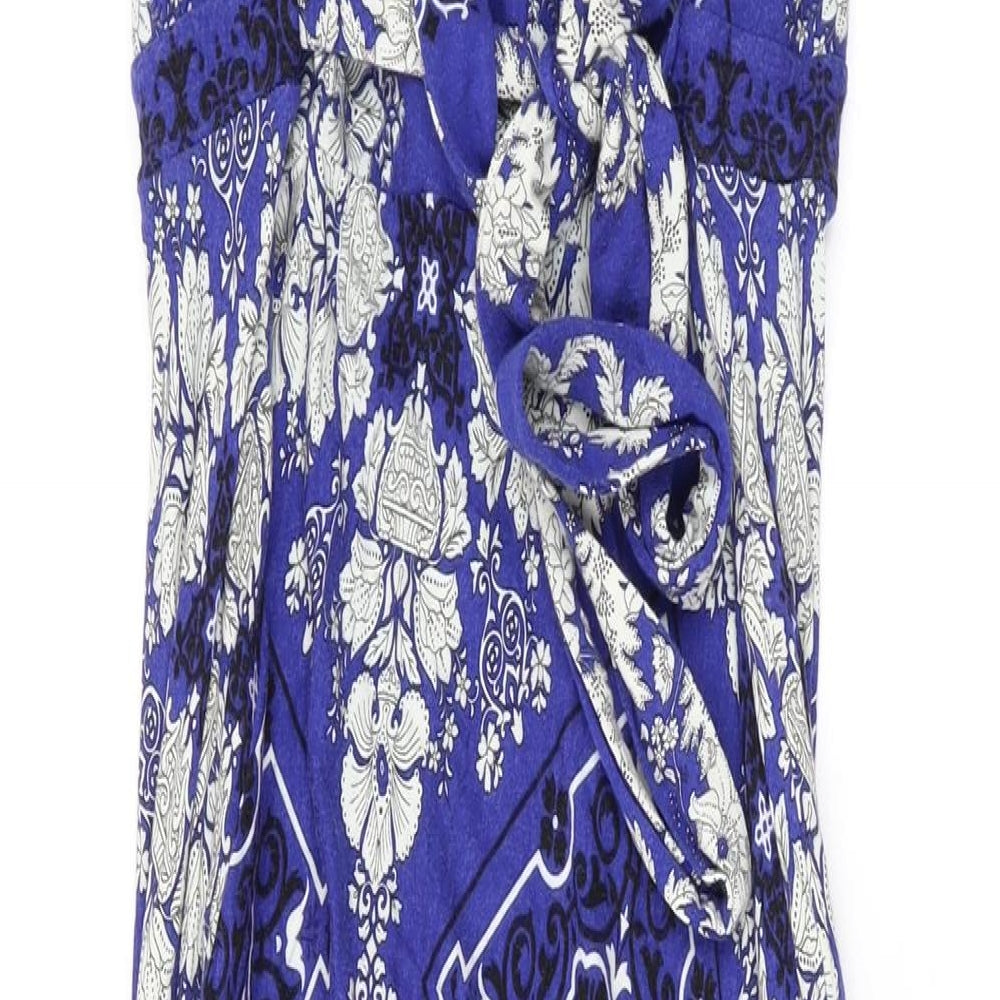 Monsoon Womens Blue Geometric Viscose A-Line Size 18 V-Neck Pullover