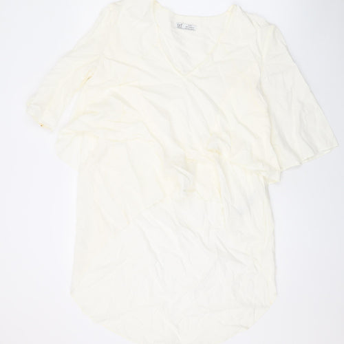 Zara Womens Ivory Lyocell Basic Blouse Size S V-Neck