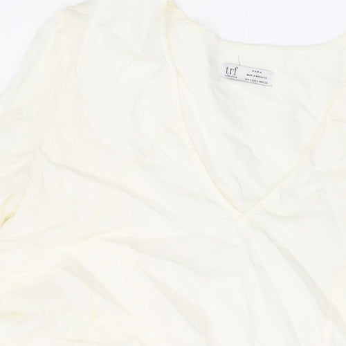 Zara Womens Ivory Lyocell Basic Blouse Size S V-Neck