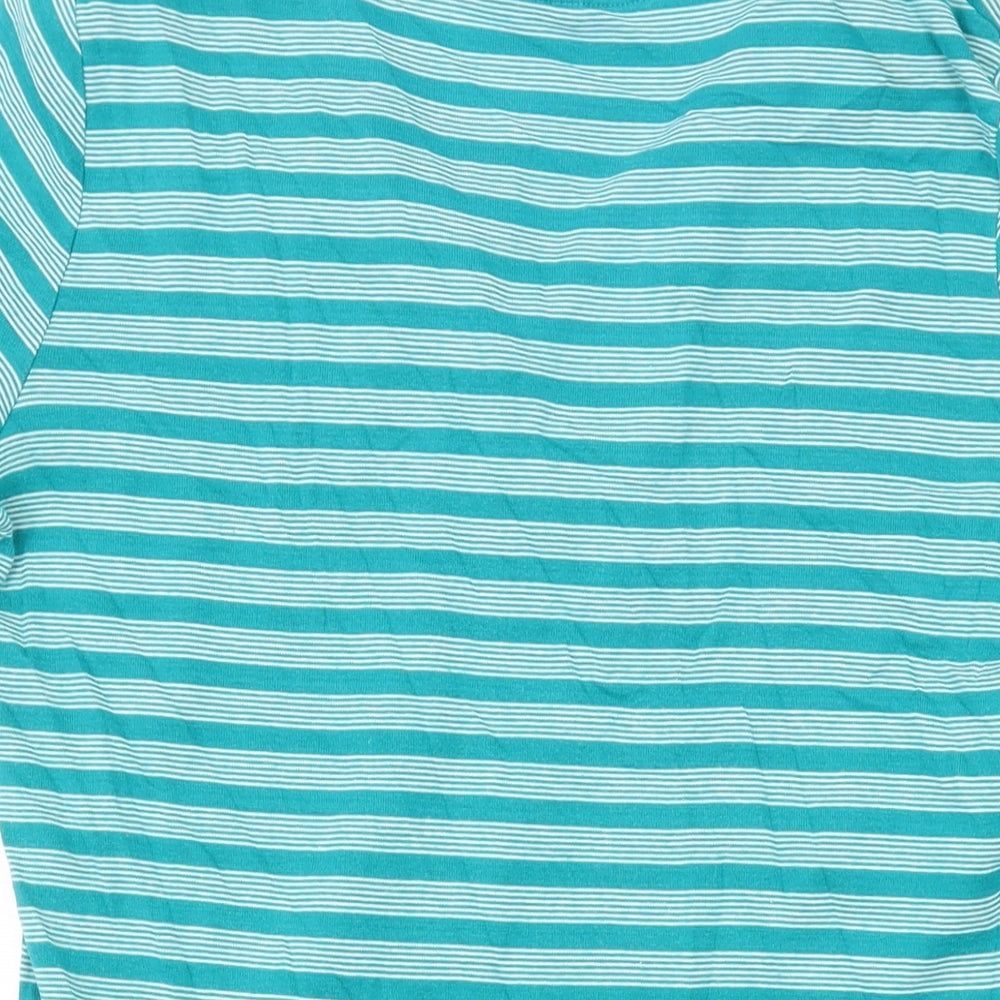 Bonmarché Womens Green Striped Cotton Basic T-Shirt Size M V-Neck