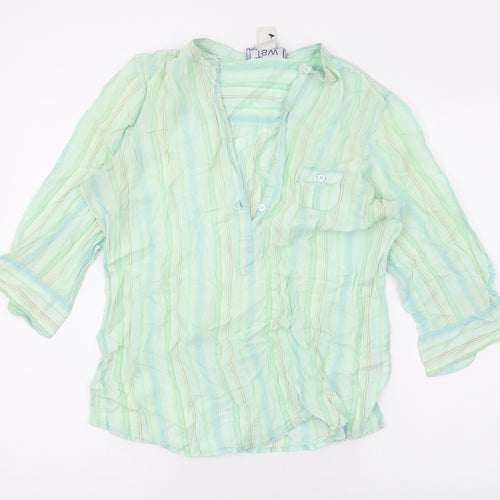 TSW Womens Green Striped Cotton Basic Button-Up Size 14 Collared