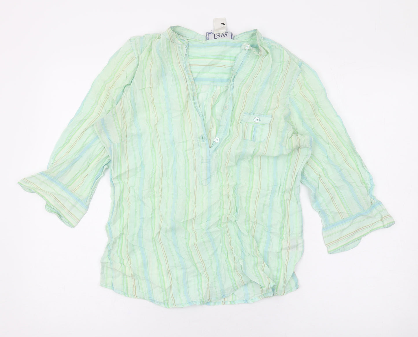 TSW Womens Green Striped Cotton Basic Button-Up Size 14 Collared