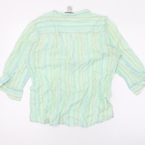 TSW Womens Green Striped Cotton Basic Button-Up Size 14 Collared