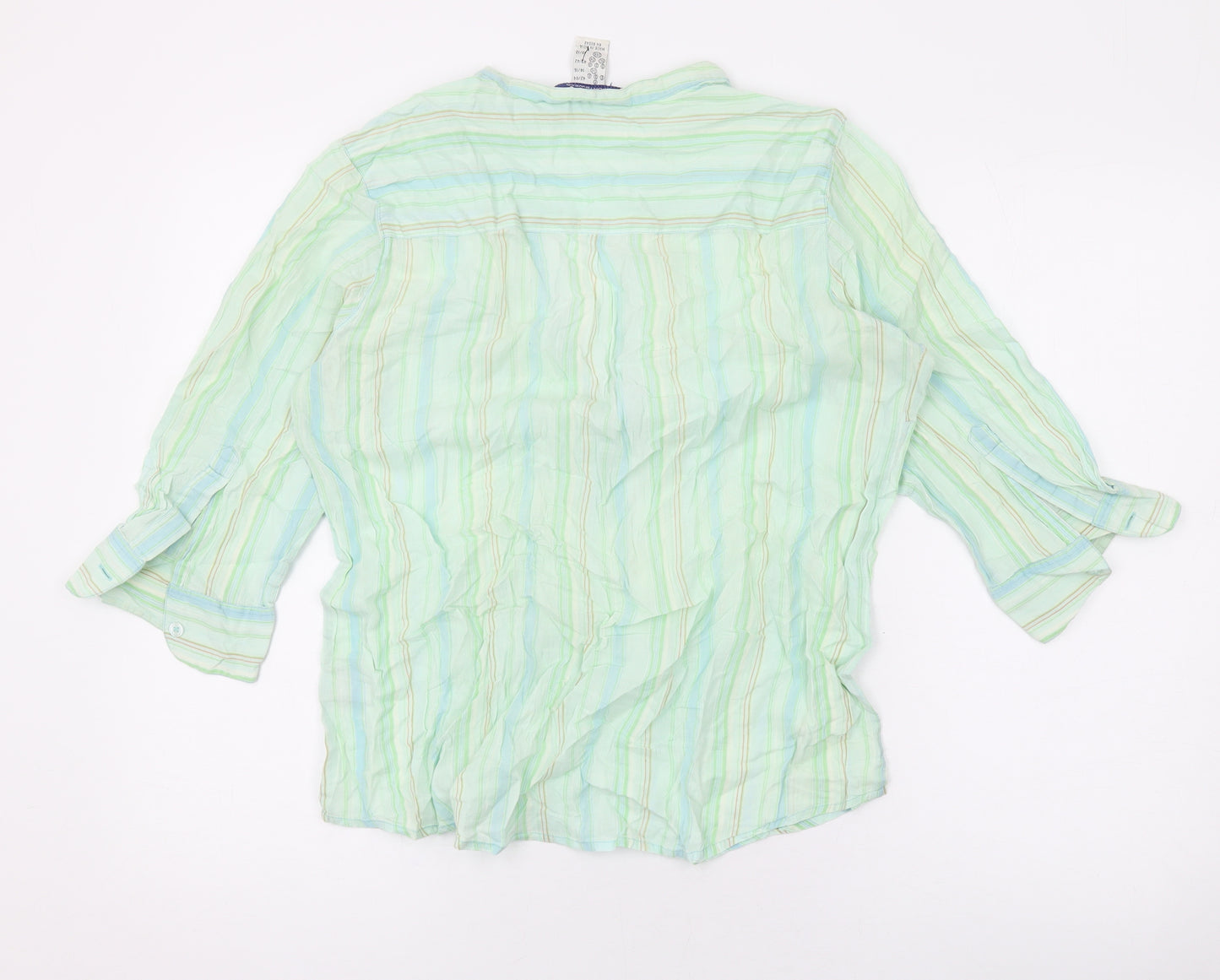 TSW Womens Green Striped Cotton Basic Button-Up Size 14 Collared