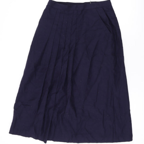 Marks and Spencer Womens Blue Wool Swing Skirt Size 14 Zip