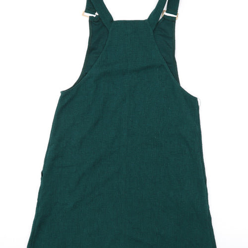 New Look Womens Green Polyester Pinafore/Dungaree Dress Size 6 Square Neck Pullover