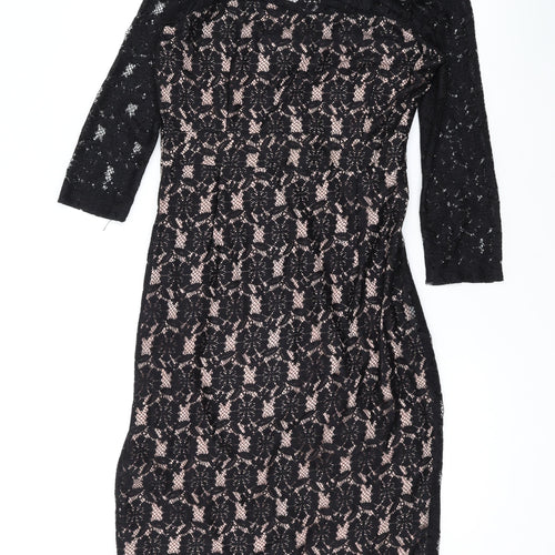 Dorothy Perkins Womens Black Floral Polyester Bodycon Size 14 Round Neck Zip