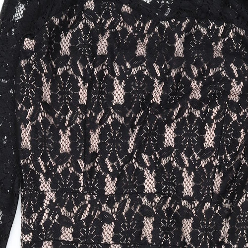 Dorothy Perkins Womens Black Floral Polyester Bodycon Size 14 Round Neck Zip