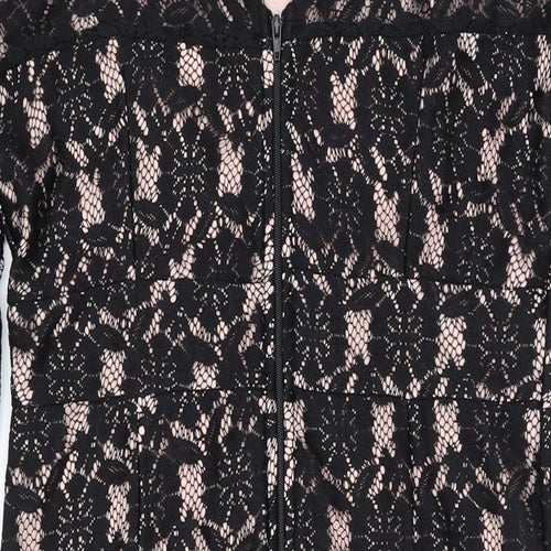 Dorothy Perkins Womens Black Floral Polyester Bodycon Size 14 Round Neck Zip