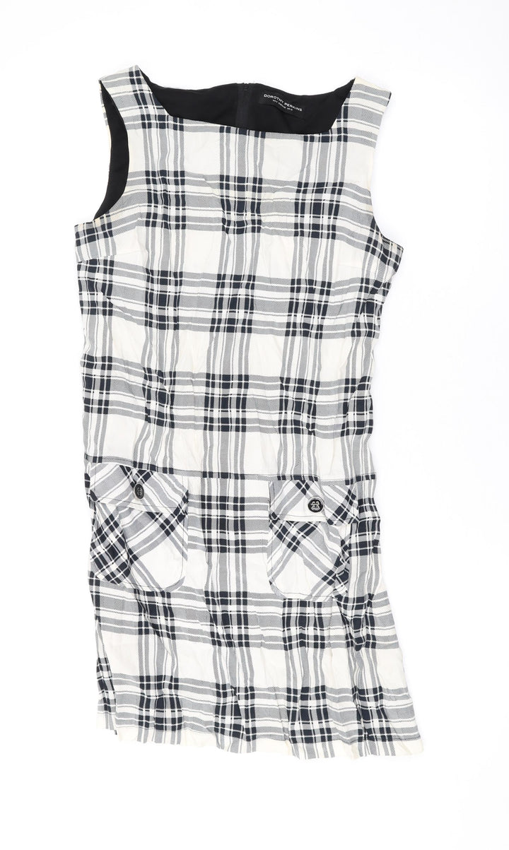 Dorothy Perkins Womens Ivory Plaid Polyester Tank Dress Size 12 Scoop Neck Pullover