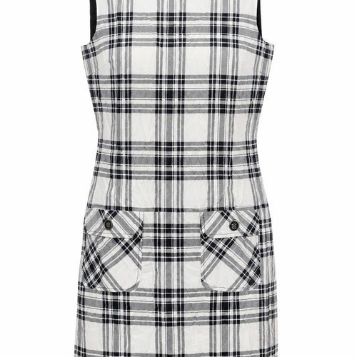 Dorothy Perkins Womens Ivory Plaid Polyester Tank Dress Size 12 Scoop Neck Pullover