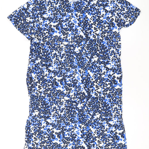 Marks and Spencer Womens Blue Animal Print Cotton T-Shirt Dress Size 12 Round Neck Pullover