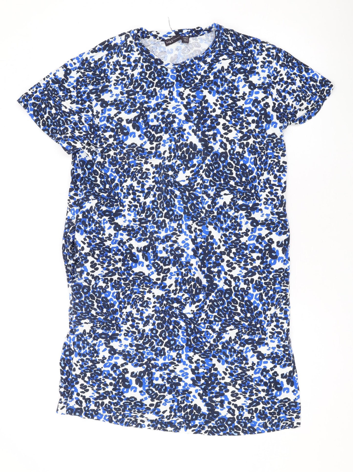 Marks and Spencer Womens Blue Animal Print Cotton T-Shirt Dress Size 12 Round Neck Pullover