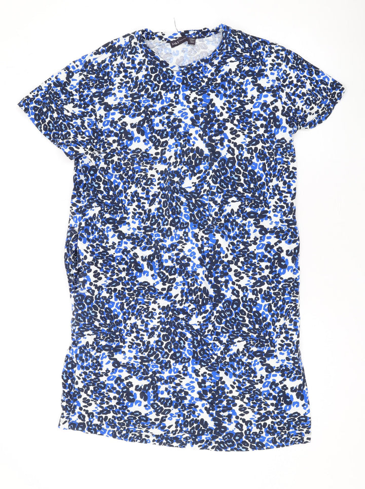 Marks and Spencer Womens Blue Animal Print Cotton T-Shirt Dress Size 12 Round Neck Pullover