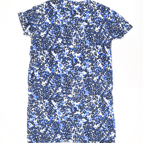 Marks and Spencer Womens Blue Animal Print Cotton T-Shirt Dress Size 12 Round Neck Pullover
