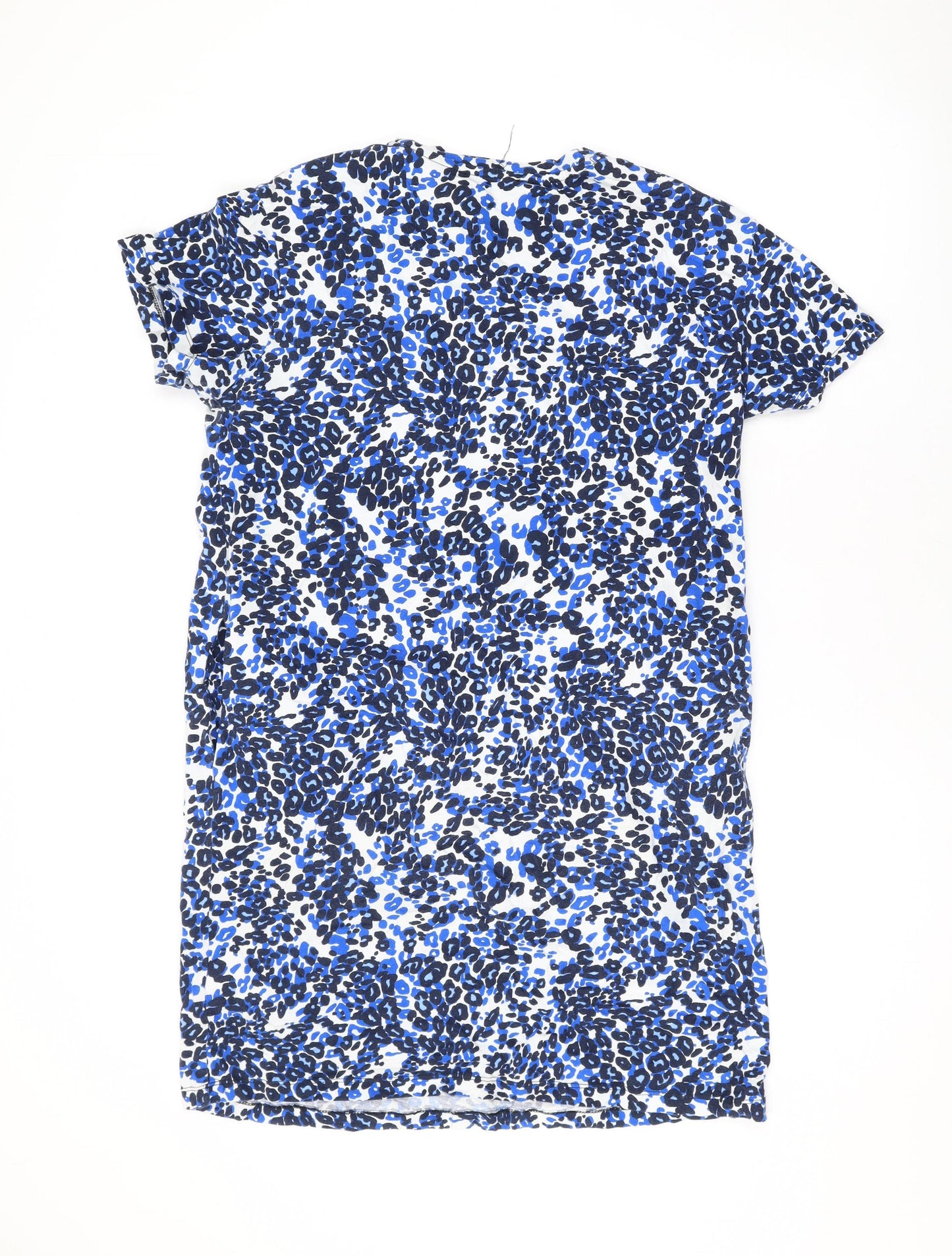 Marks and Spencer Womens Blue Animal Print Cotton T-Shirt Dress Size 12 Round Neck Pullover