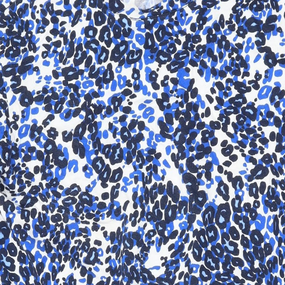 Marks and Spencer Womens Blue Animal Print Cotton T-Shirt Dress Size 12 Round Neck Pullover