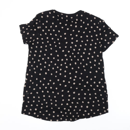 Zara Womens Black Polka Dot Cotton Basic T-Shirt Size S Round Neck
