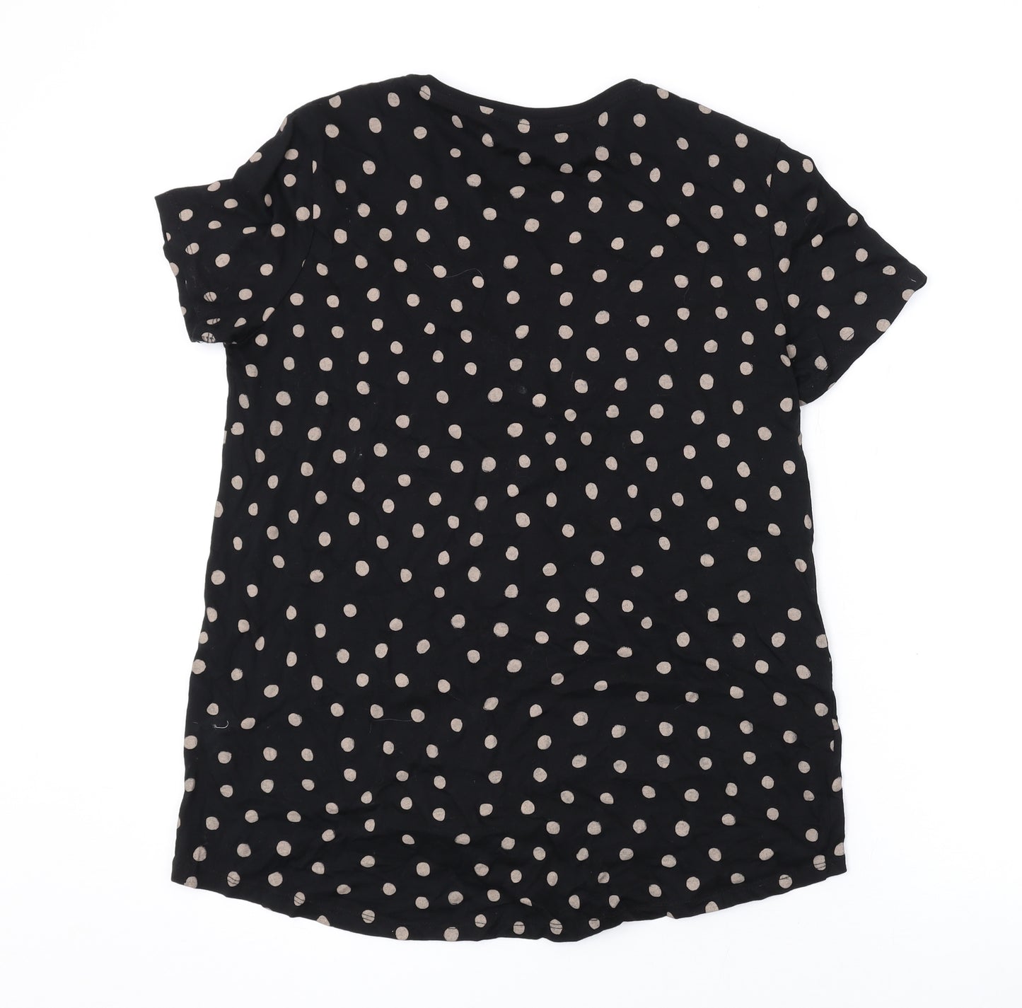 Zara Womens Black Polka Dot Cotton Basic T-Shirt Size S Round Neck