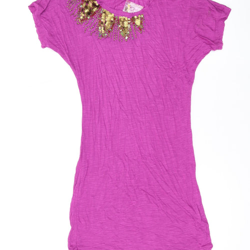 Select Womens Purple Polyester T-Shirt Dress Size 12 Scoop Neck Pullover