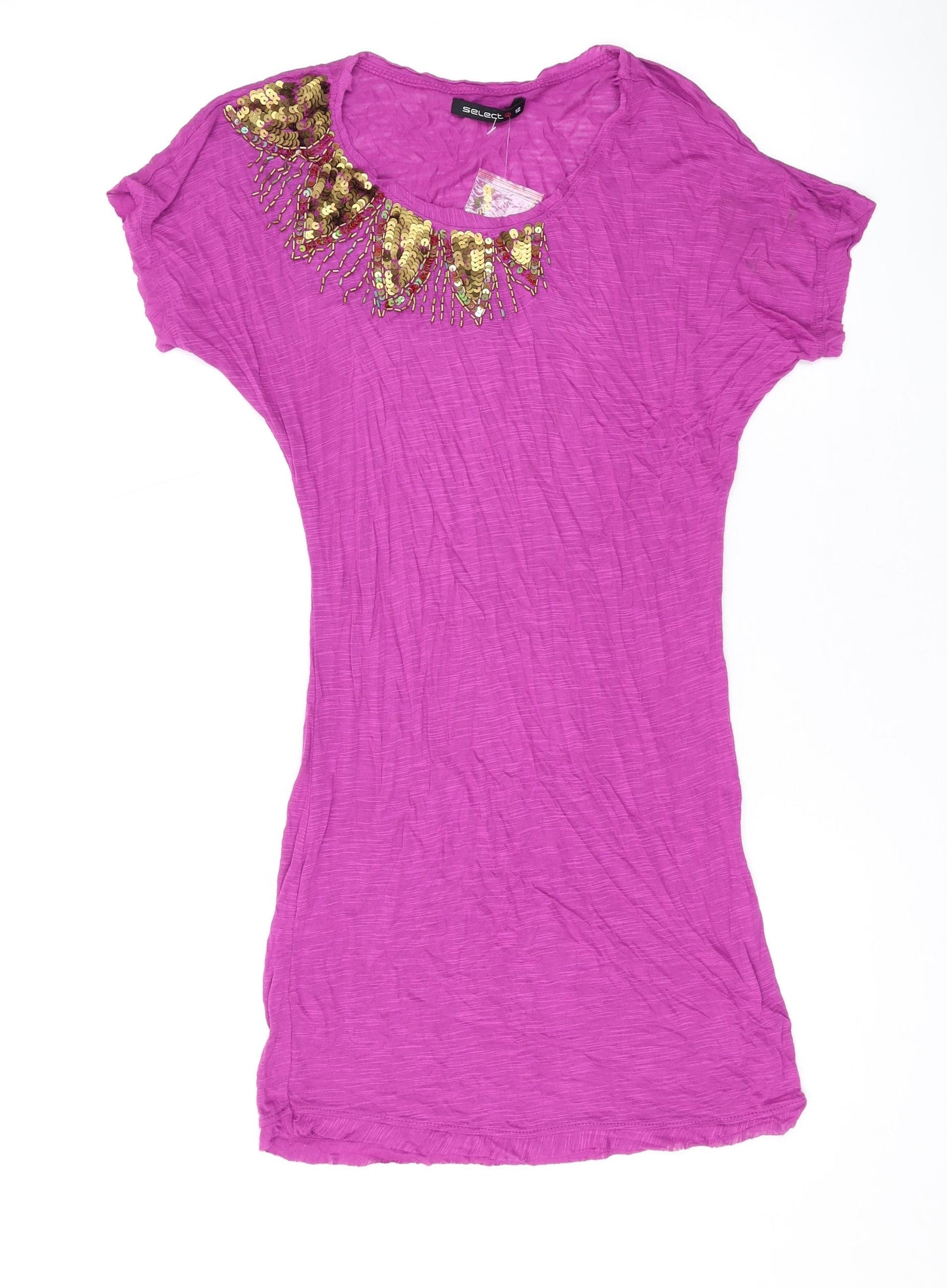 Select Womens Purple Polyester T-Shirt Dress Size 12 Scoop Neck Pullover