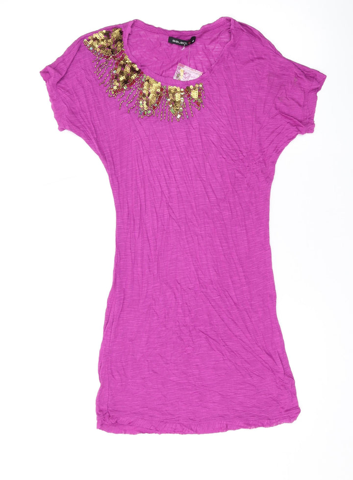 Select Womens Purple Polyester T-Shirt Dress Size 12 Scoop Neck Pullover