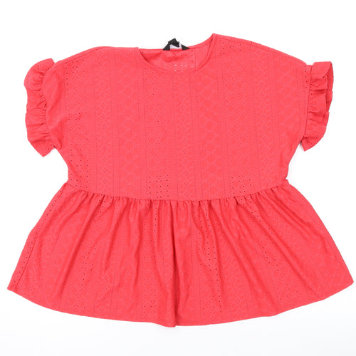 New Look Womens Pink Polyester Basic T-Shirt Size 10 Round Neck