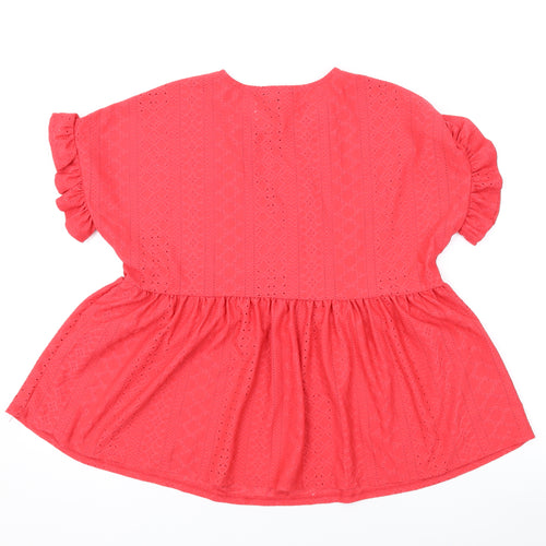 New Look Womens Pink Polyester Basic T-Shirt Size 10 Round Neck