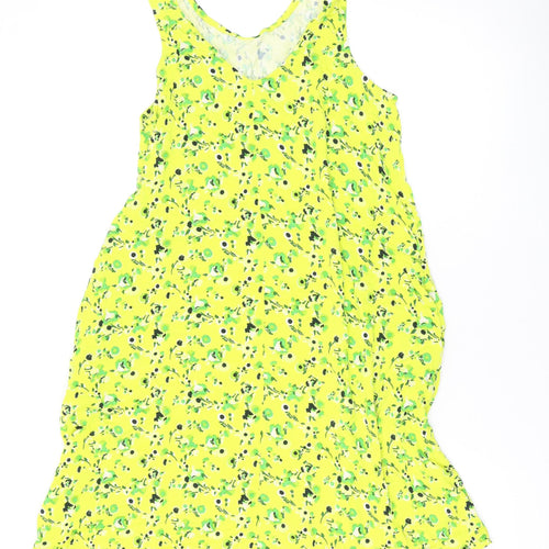 NEXT Womens Yellow Floral Viscose Tank Dress Size M Scoop Neck Pullover