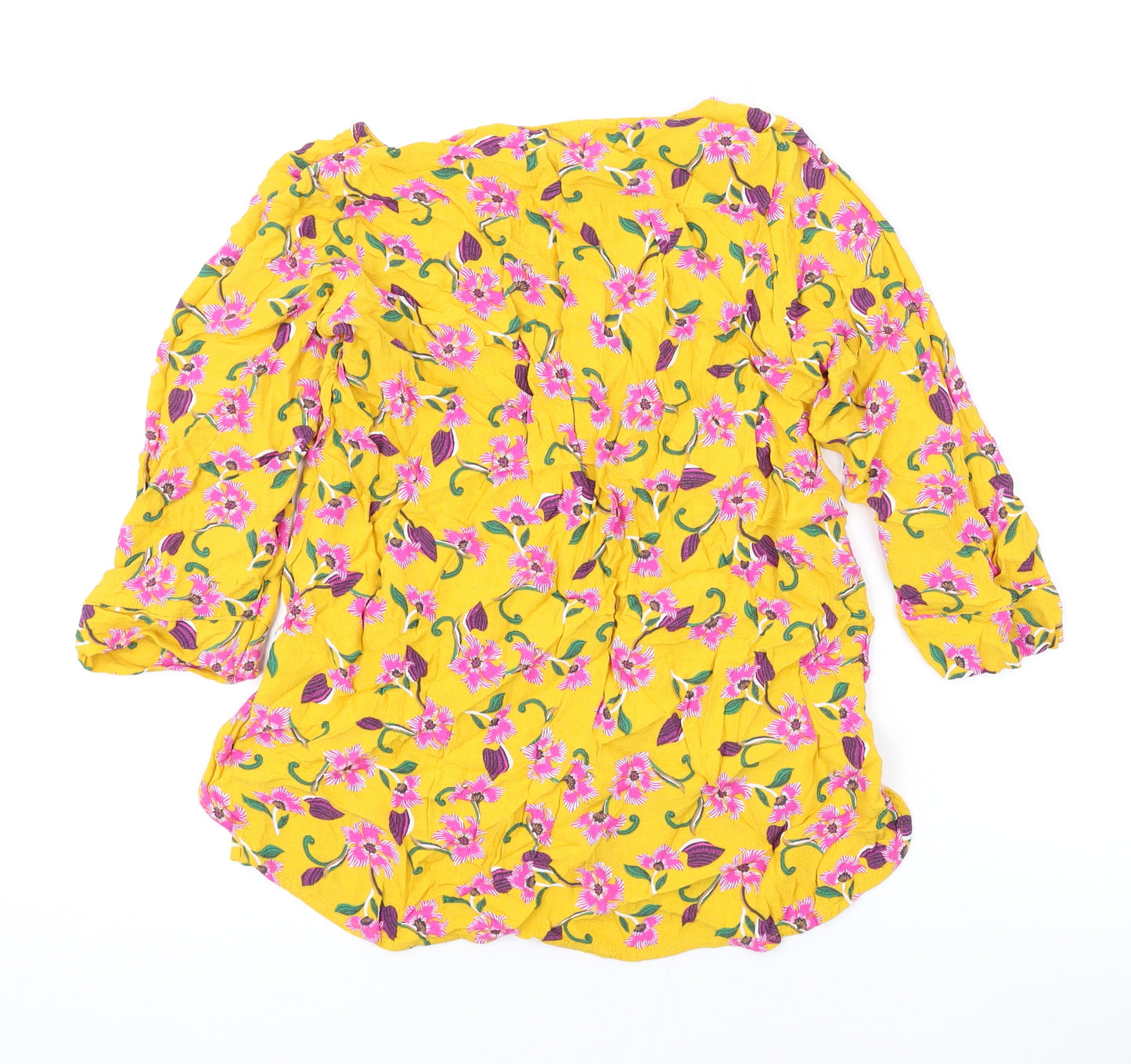 NEXT Womens Yellow Floral Viscose Basic Blouse Size 12 Boat Neck