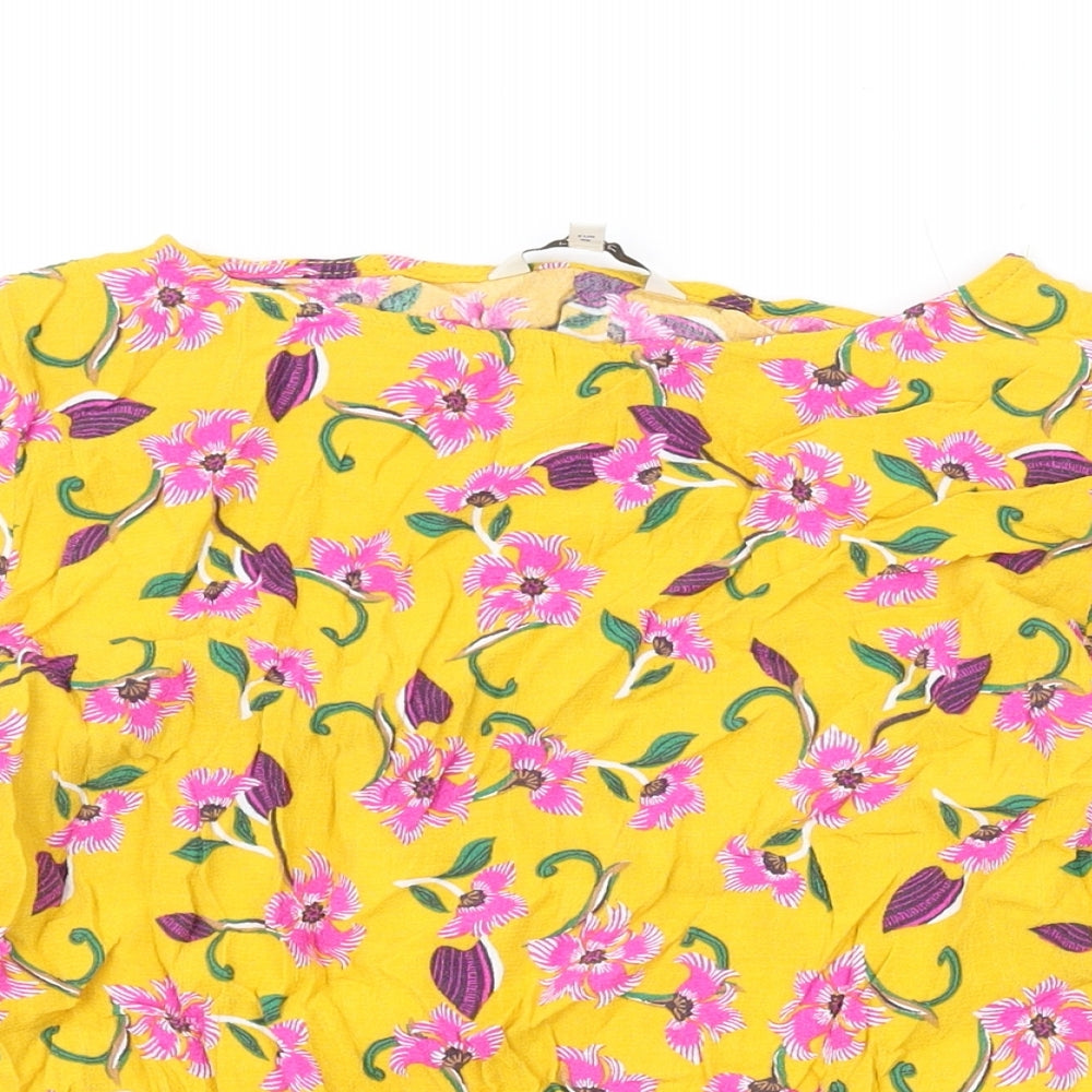 NEXT Womens Yellow Floral Viscose Basic Blouse Size 12 Boat Neck