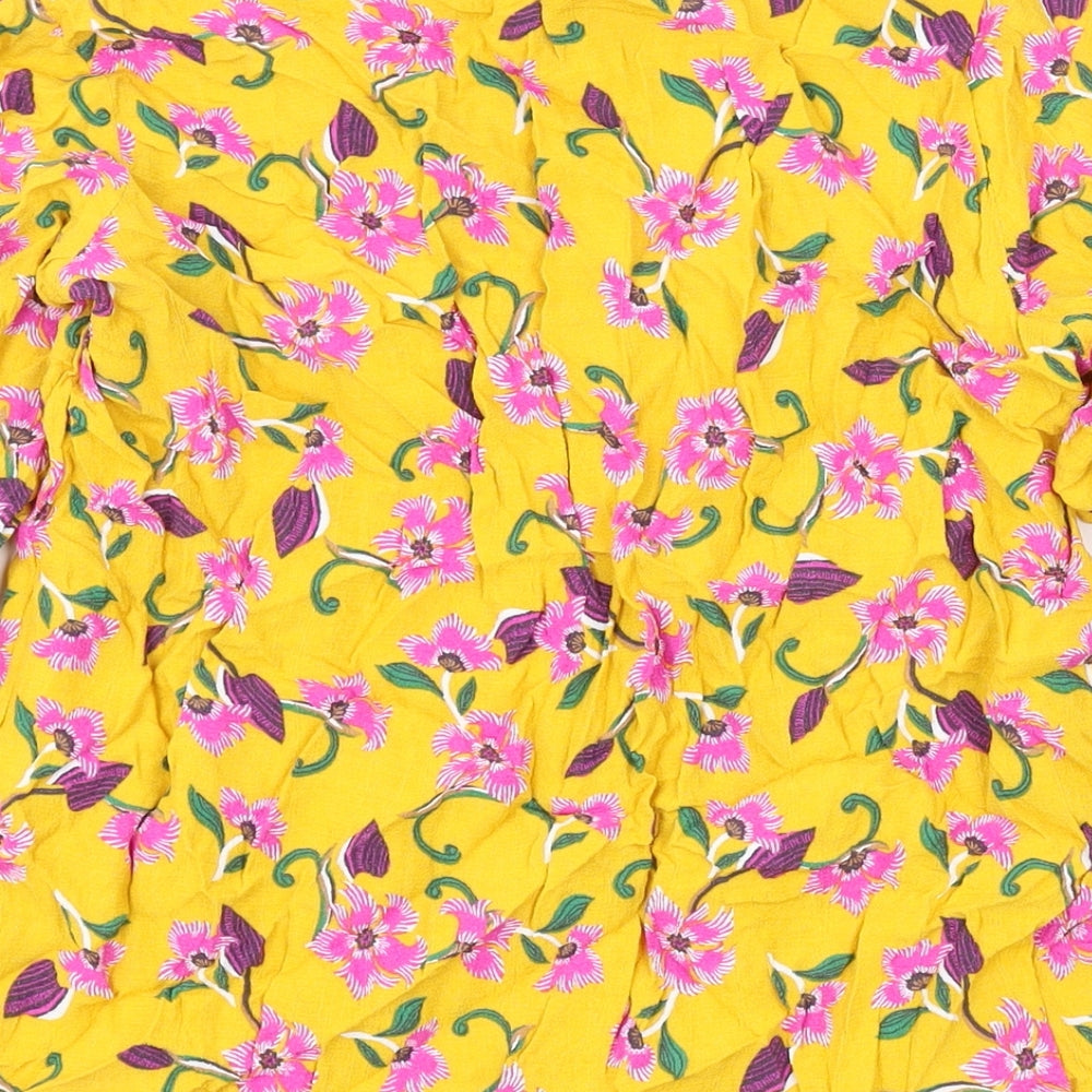 NEXT Womens Yellow Floral Viscose Basic Blouse Size 12 Boat Neck