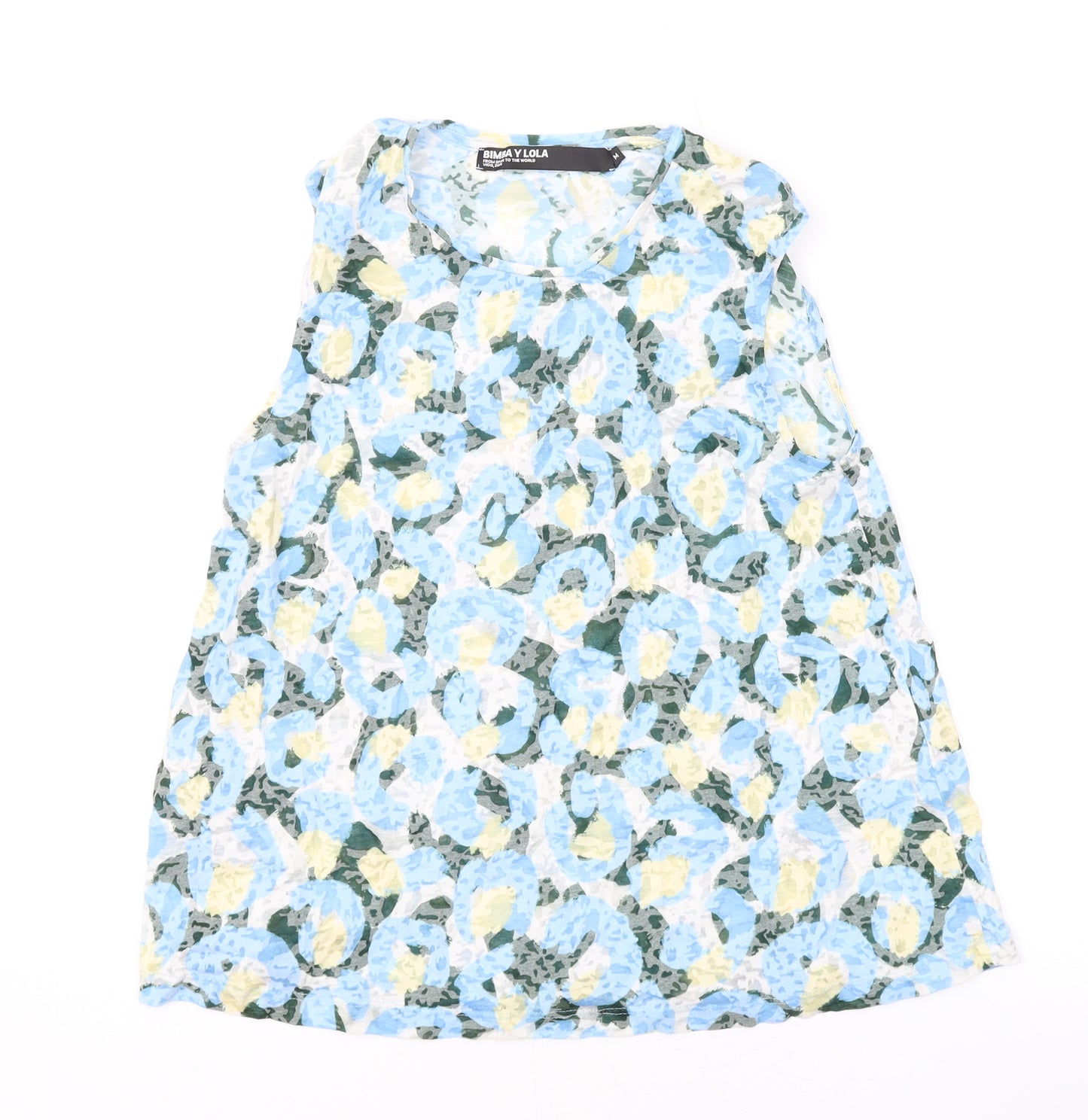 Bimba & Lola Womens Blue Floral Cotton Basic Tank Size M Round Neck