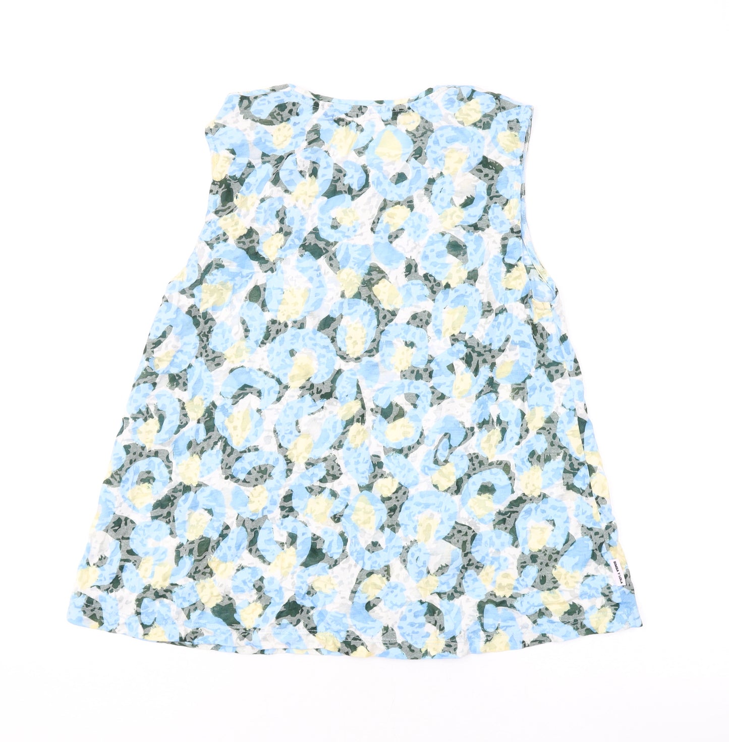 Bimba & Lola Womens Blue Floral Cotton Basic Tank Size M Round Neck