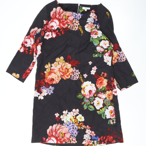 New Look Womens Black Floral Polyester A-Line Size 10 Boat Neck Zip